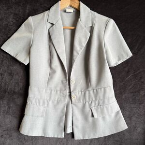 Vintage Breakin’ Loose Blazer Womens 7/8 Gray Short Sleeve 80s Padded Minimalist